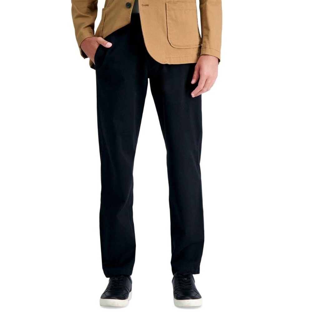 $80 NEW HAGGAR Mens 34x34 Solid Black Cotton Straight Fit Life Khaki/Chino Pants